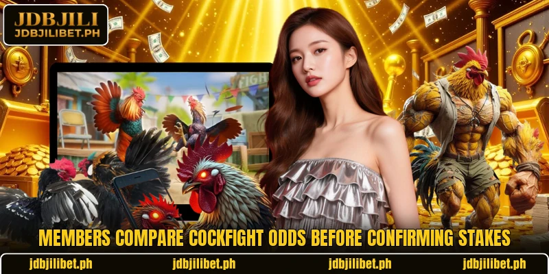 Members compare cockfight odds before confirming stakes