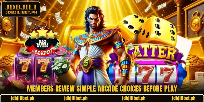 Members review simple arcade choices before play Members review simple arcade choices before play